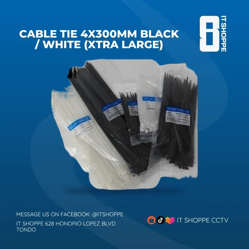 Cable Tie 4x300mm Black / White (Xtra Large) – Cable Management