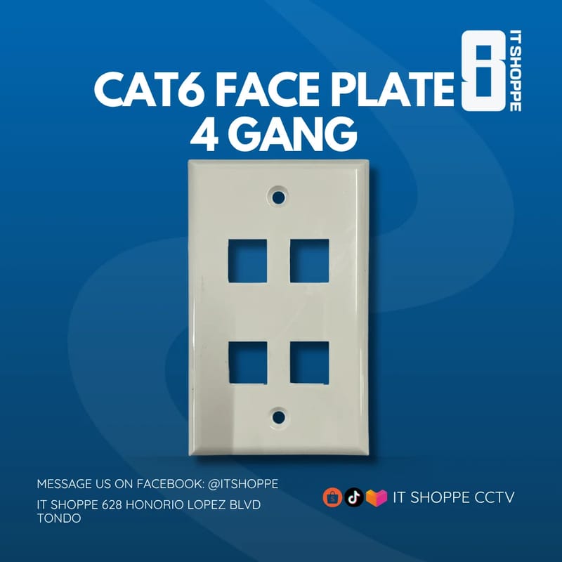 Cat6 Face Plate 4 Port (4 Gang) – White – Network Accessories