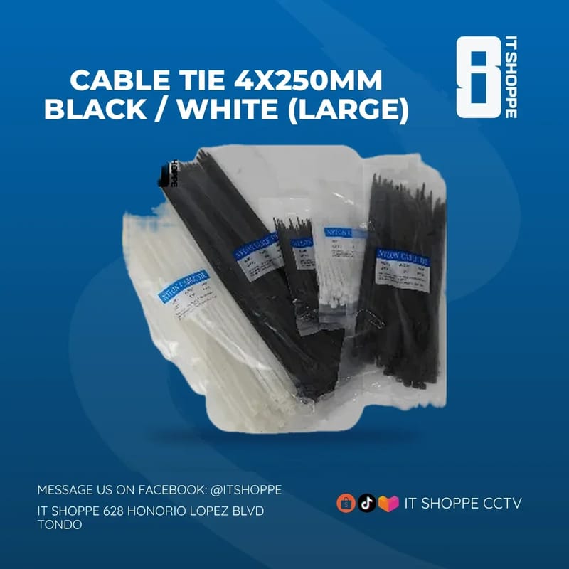 Cable Tie 4x250mm Black / White (Large) – Cable Management