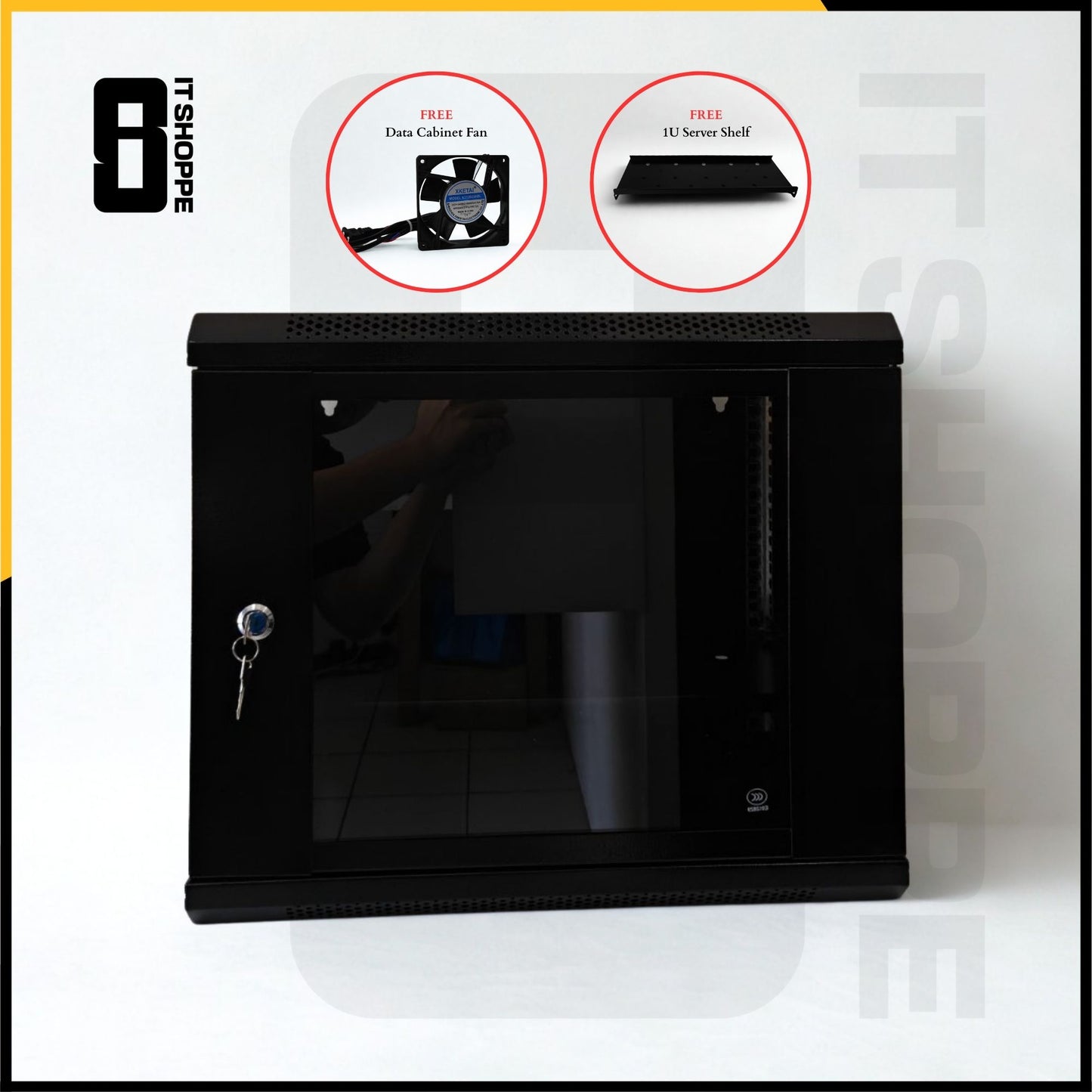 9U Data Cabinet with Shelf and Fan